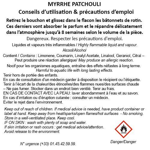 Fragonard Myrrhe Patchouli Room Diffuser & 10 sticks - Parfums De France 