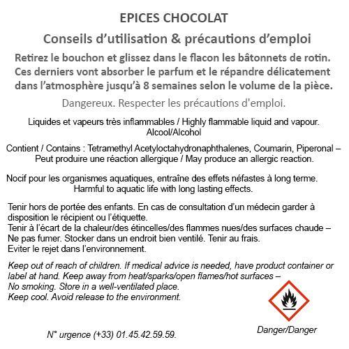 Fragonard Epices Chocolat Room Diffuser & 10 sticks - Parfums De France 